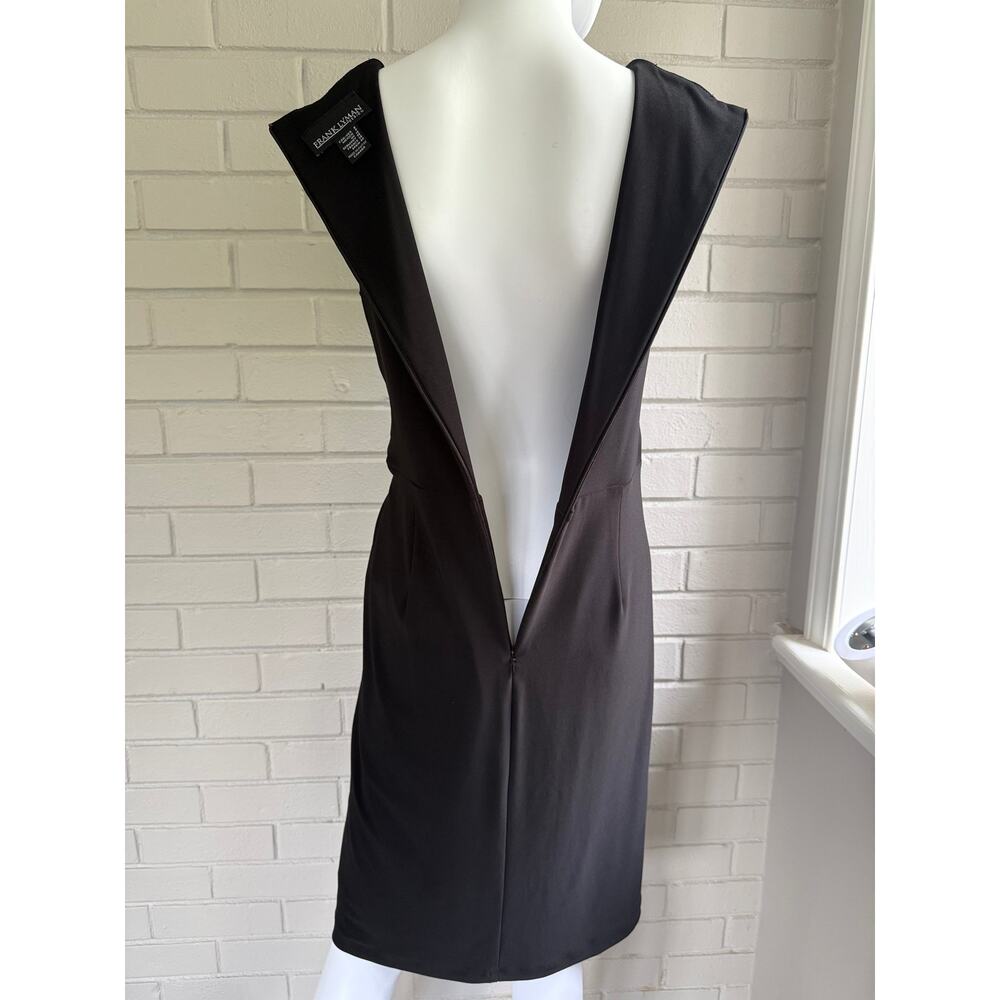 Frank Lyman Black Boat Neck Dress 8 Draped Ruched Rosette 90s Minimalist Midi - Picture 10 of 11